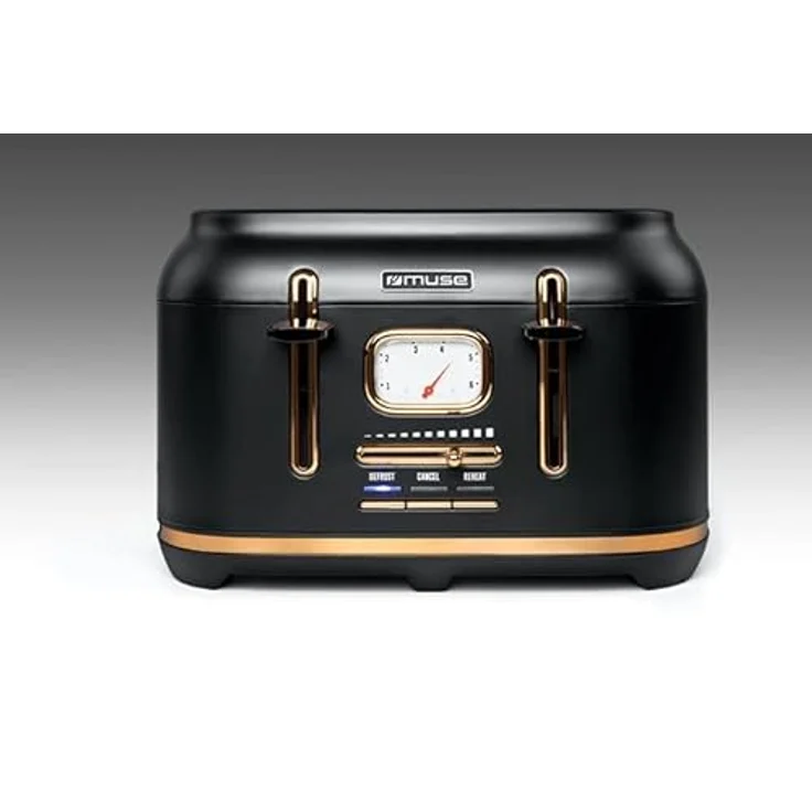 Muse Edelstahl-Toaster im schwarzen Retro Design, analoge Anzeige, beleuchtete Tasten, 6 Bräungsstufen, 4 Scheiben, MS-131 BC, Vintage Look, mit Krümelschublade – Bild 4