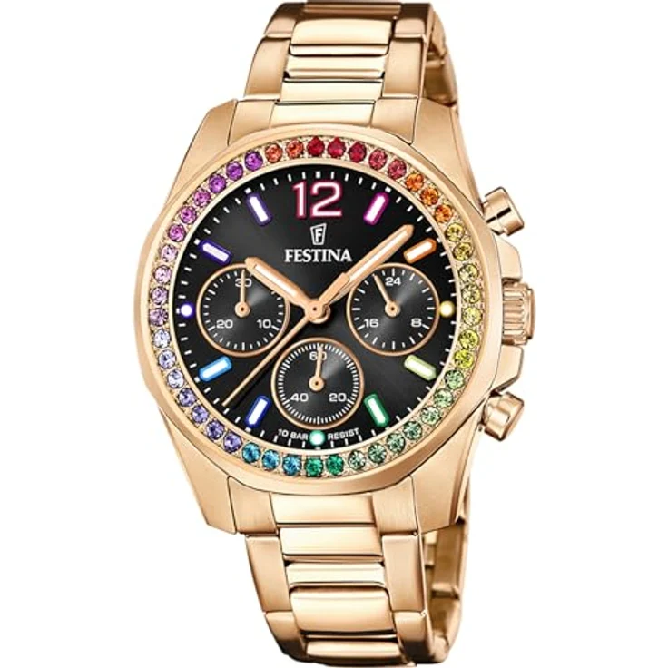 Festina Damen Uhr F20639/3 Boyfriend Rainbow, schwarz, rosé vergoldet – Bild 4