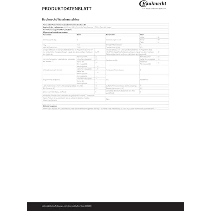 BAUKNECHT B6R 98 SILENCE DE Waschmaschine, 9 kg, 1351 U/Min., Eco-Programme, Steam Hygiene, leiser Direct Drive-Motor, weiß – Bild 21