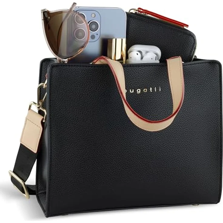 bugatti Ella Mini Tote Bag - Damen-Kunstledertasche in Schwarz mit abnehmbarem Schultergurt und eleganten Design, 23 x 8,5 x 19,5 cm – Bild 4