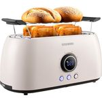 Steinborg Langschlitztoaster 4-Scheiben mit Brötchenaufsatz, automatischer Abschaltung, digitalem Display und Restzeitanzeige, Cool-Touch-Gehäuse (Bulgur Beige)