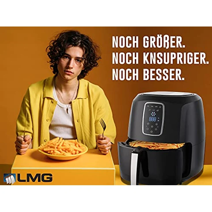LMG Germany GLA616A Heißluftfritteuse, 1800 W, 5,2 L, leise, Touch, eckig, 7 Programme, A+ – Bild 5