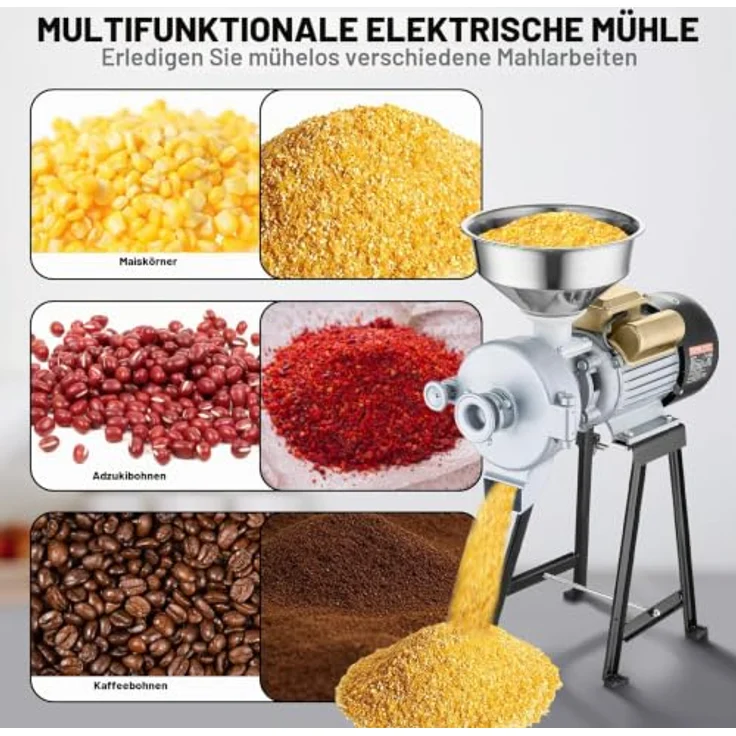 VEVOR Getreidemühle Gewürzmühle 3 kW, kommerzielle Maismühle mit Trichter, einstellbare Mahlstärke, Hochleistungs-Trocken- und Nassmühle, 50 kg/h – Bild 3