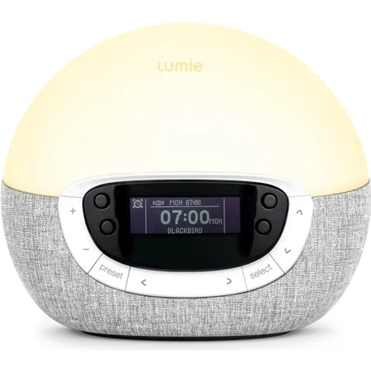 Lumie Bodyclock Shine 300 - Lichtwecker mit Radio, 15 Klängen und Einschlafsonnenuntergang, Weiß