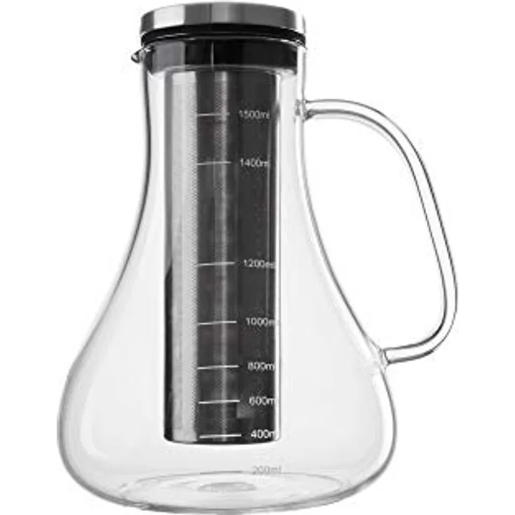 GRÄWE Cold Brew Coffee Maker 1,5 Liter - Kaffeebereiter mit Glaskaraffe aus Borosilikatglas und Edelstahl-Filter - Cold Brew Kanne für Kaffee, Eiskaffee - Cold Brew Tea Maker 6 Tassen
