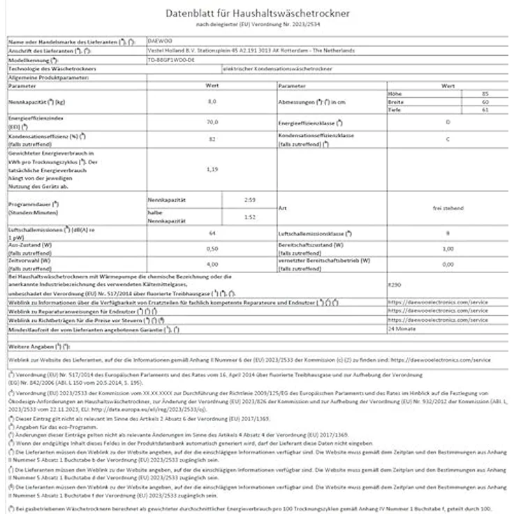Daewoo TD-B8GP1WD0-DE Wärmepumpentrockner, 8 kg, Energieeffizienzklasse D, 15 Programme, Knitterschutz, Trommel-Innenbeleuchtung – Bild 11