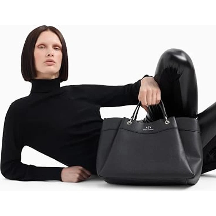ARMANI EXCHANGE Shopper, Polyurethan, elegantes Design mit abnehmbarem Umhängeriemen, Schwarz – Bild 6