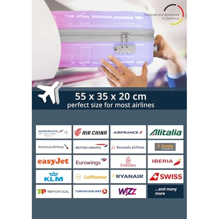 suitline Handgepäck Hartschalen-Koffer Trolley Rollkoffer, 55 cm, 34 Liter, PC glänzend, Gradient Design Sakura – Bild 2