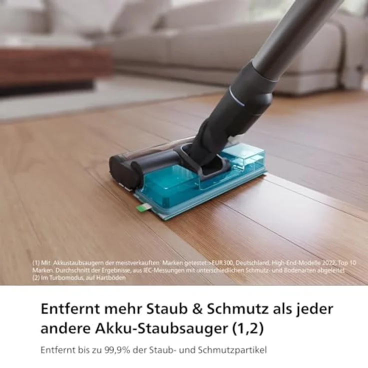 Versuni PHILIPS kabelloser Akku-Staubsauger Aqua 7000 Serie, Digitaler Motor, PowerCyclone 12, Mit LED-Leuchten, Aufsteckbares Aqua-Modul, bis zu 80 Minuten Laufzeit, mit 2 Zubehörteilen, Blau – Bild 3