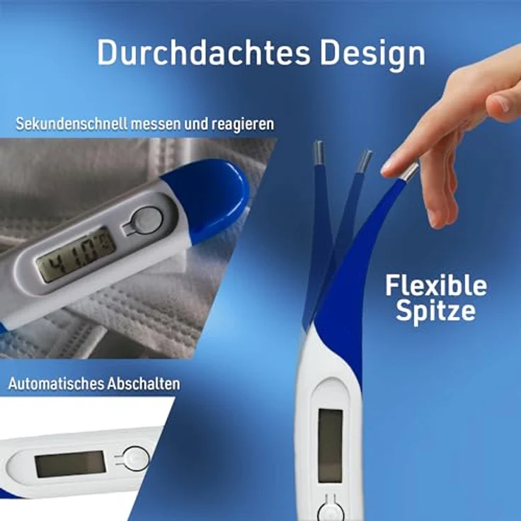 IEA Medical Fieberthermometer digital mit flexible Spitze, Fieberalarm, Reise Gadget, für Kinder & Erwachsene, Blau – Bild 4
