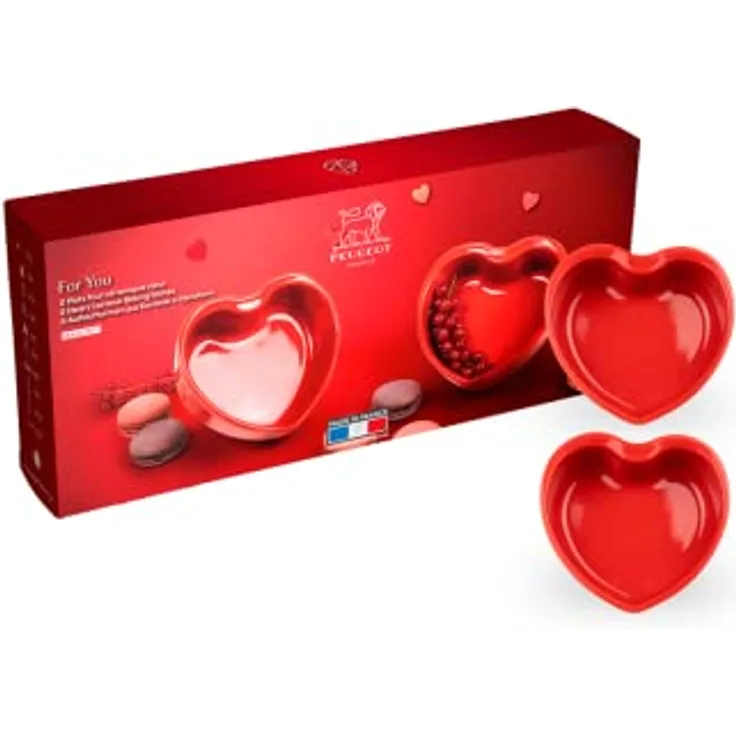 PEUGEOT Appolia 2-er Set Auflaufformen Herzform, Keramik, 13,4 cm, Rot, 0,35 L, feuerfest und mikrowellengeeignet, 10 Jahre Garantie, französisches Know-how
