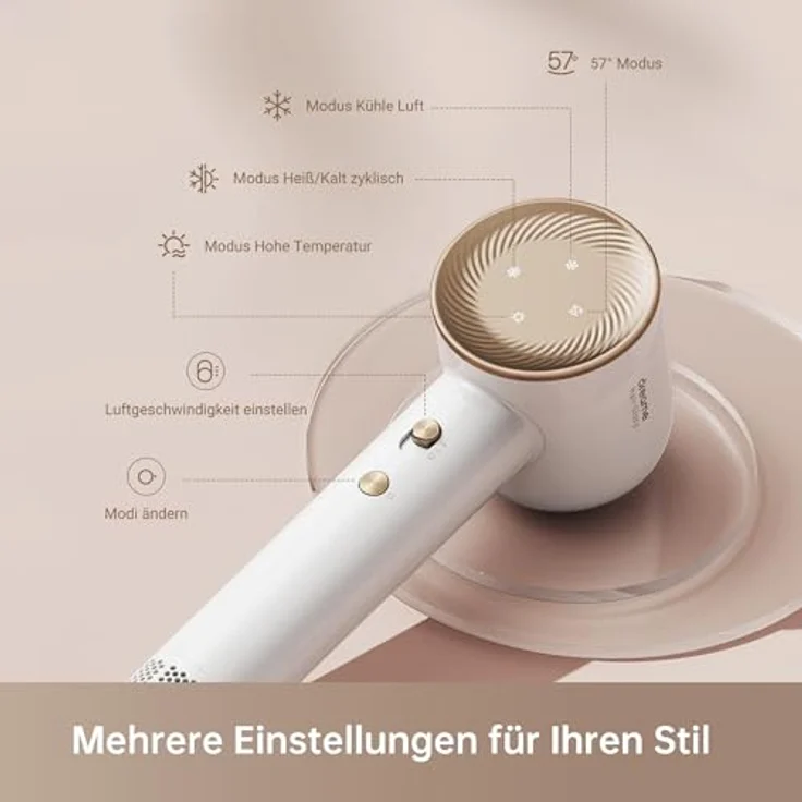Dreame Hair Glory Combo Haartrockner,Trocknet schnell,110.000 Umdrehungen pro Minute,Luftstrom 70m/s,Negativ-Ionen-Technologie,Temperatur- und Luftgeschwindigkeitsregelung,Inklusive Düse und Diffusor – Bild 4