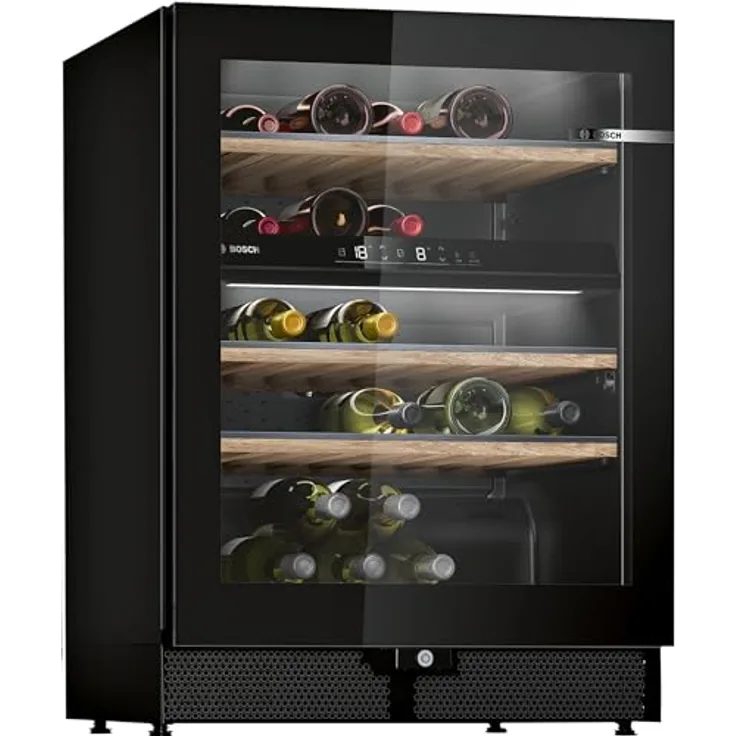 Bosch KWK16ABGB Serie 6 Weinkühlschrank, 44 Flaschen, 120 L, Eichenregale, LED-Beleuchtung - Schwarz