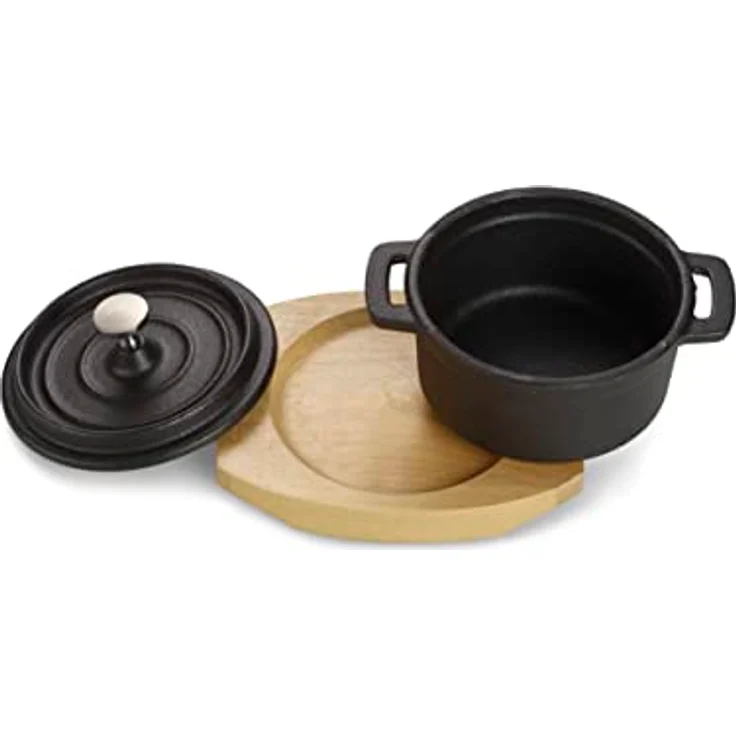 ECHTWERK Mini-Kochtopf aus Gusseisen mit Servierbrett, bereits eingebrannt, 250 ml, ideal für Backöfen, Grill, BBQ und Induktion, LANGLEBIG und STILVOLL_SERVIEREN – Bild 5