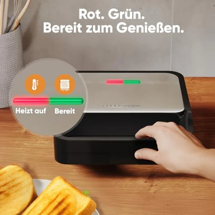 ProfiCook Sandwichmaker PC-ST 1297, Edelstahl Sandwichmaker mit muschelförmigen Platten, 750W, Antihaftbeschichtung, Überhitzungsschutz – Bild 5