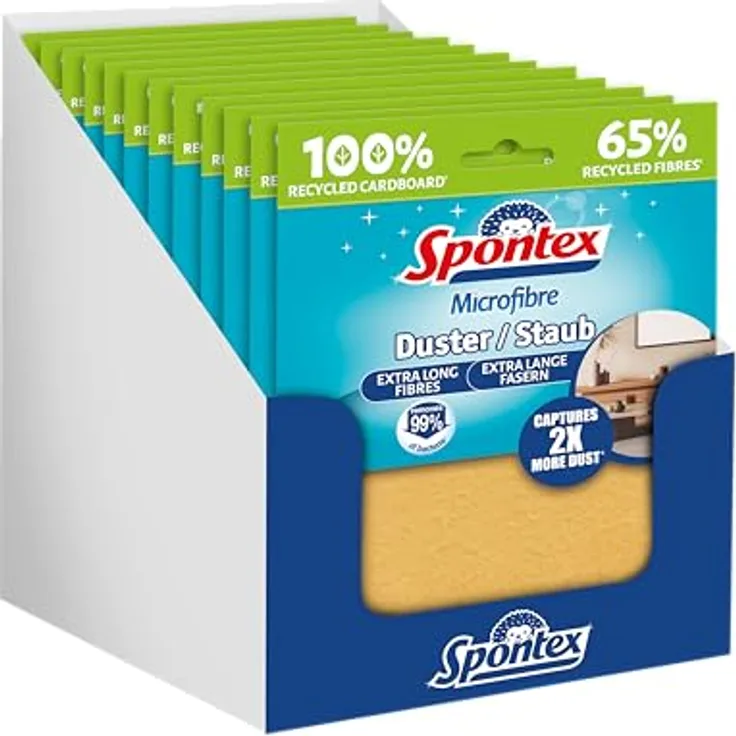 Spontex Microfibre Staubtuch, 12 Stück, weiche Mikrofasertücher mit Recyclingfasern, wiederverwendbar, gelb - Preisvergleich