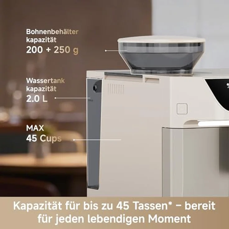 Dreame Ecceluxe™ Master FCM60, Espressomaschine mit intelligenter Mahlwerk, 19 Bar Druck, 6 Getränkeoptionen, abnehmbare Brüheinheit, selbstreinigend, Cremefarbe – Bild 11