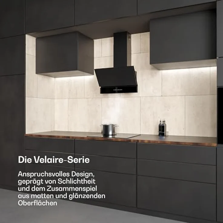 Klarstein Velaire Dunstabzugshaube 60 cm, Kopffreihaube mit 820 m³/h Boost, A++ Energieeffizienz, Touch-Bedienung, LED-Beleuchtung, leise, Aluminium- & Aktivkohlefilter, schwarz – Bild 2