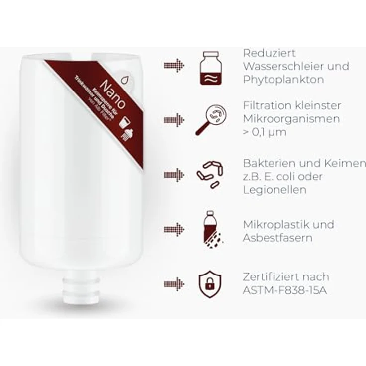 Alb filter Nano, Wasserfilter für Trink- und Duschwasser, Weiss, 0.1 µm Hohlfasermembran, effektiver Schutz vor Mikroorganismen – Bild 2