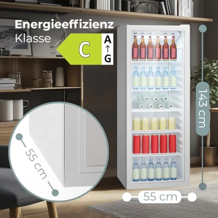 Bomann® KSG 7292, Getränkekühlschrank mit Glastür, 236L, Energieklasse C, MultiAirflow, 5 Gitterablagen, Temperatur 2-12°C, wechselbarer Türanschlag, weiß – Bild 7