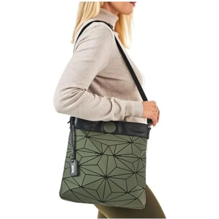 Rieker Umhängetasche, Handtasche Damen, mehrfarbig in khaki/black mit 2 Hauptfächern und verstellbarem Schulterriemen – Bild 2