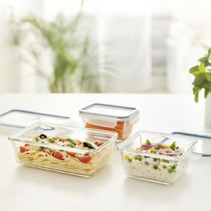 Rotho Kühlschrankdose Glas CLIC & LOCK 0,75 L, 3er Set, horizon blau, backofen- und mikrowellenfest – Bild 3