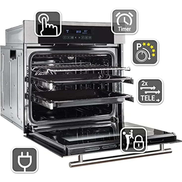 KKT KOLBE Herd: 60cm Einbauofen EB8015ED + 77cm Induktionsherd IH87705FZ, Grill/Heißluft/Teleskop-Auszugselemente/Automatischer Timer, SET8015IH77FZ - ECO-FREUNDLICH, TOUCHBEDIENUNG, OPTIMALE WÄRMEVERTEILUNG, FLEXIBLER POTTPLATZ, DESIGN (schwarz) – Bild 3