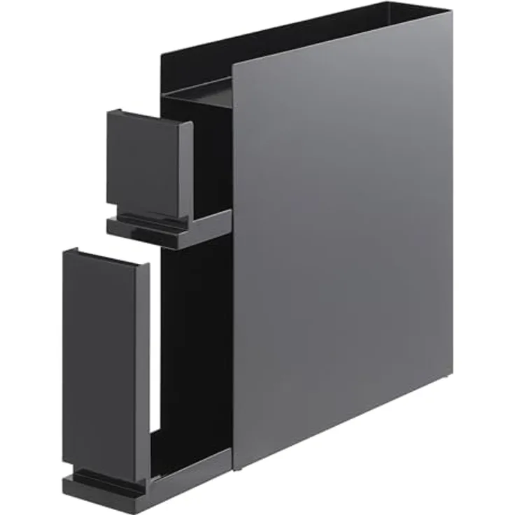 Yamazaki 4335 TOWER 2-Tiered Sliding Seasoning Rack, Black, Steel/Polypropylene, Minimalist Design, 12.5 x 50～93 x 52.5 cm (LxWxH) - Versteckte Aufbewahrung, Magnetische Oberfläche, Belastbarkeit bis 5 kg (unten)