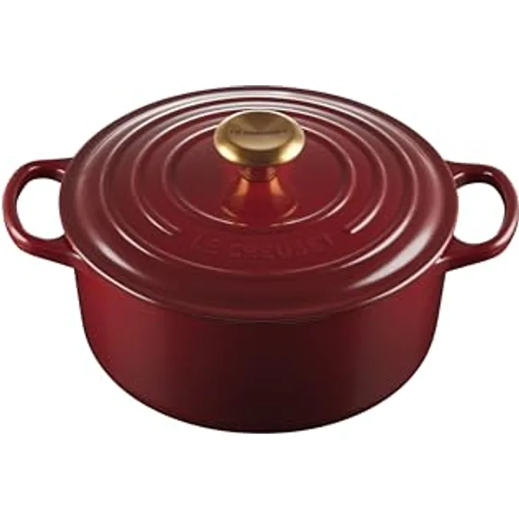 LE CREUSET Cocotte Red Signature 24 Garnet 21177249494441 Gusseisen-Konstruktion, vorbeschichtet, langlebig, vielseitiger Deckel, ofengeeignet