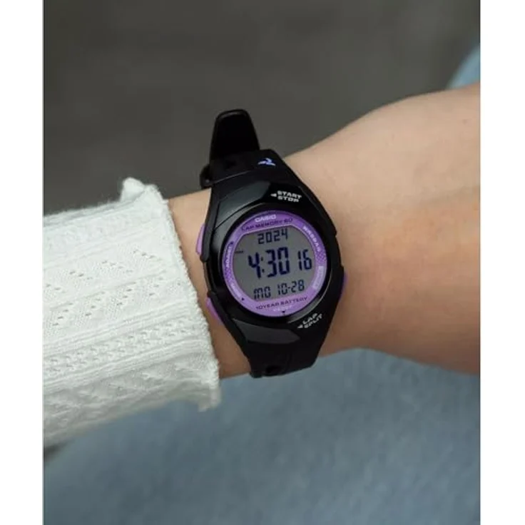 Casio Sports Damen- und Jugenduhr Digital Schwarz/Lila STR-300-1CEG, Kunststoffarmband, Dornschließe, anthrazitfarbenes Zifferblatt – Bild 5