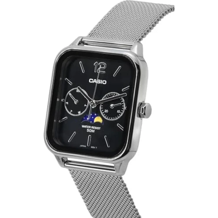 Casio Watch MTP-M305M-1AVER, Analoguhr mit Mondphasen-Anzeige, Silber – Bild 2