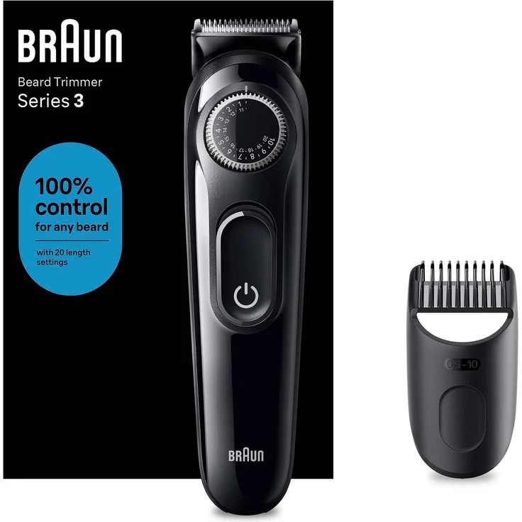 Braun Series 3 BT3400 Barttrimmer & Haarschneider, 0,5–10 mm, 20 Längeneinstellungen, 50 Min Akku, Edelstahlklingen – Bild 1