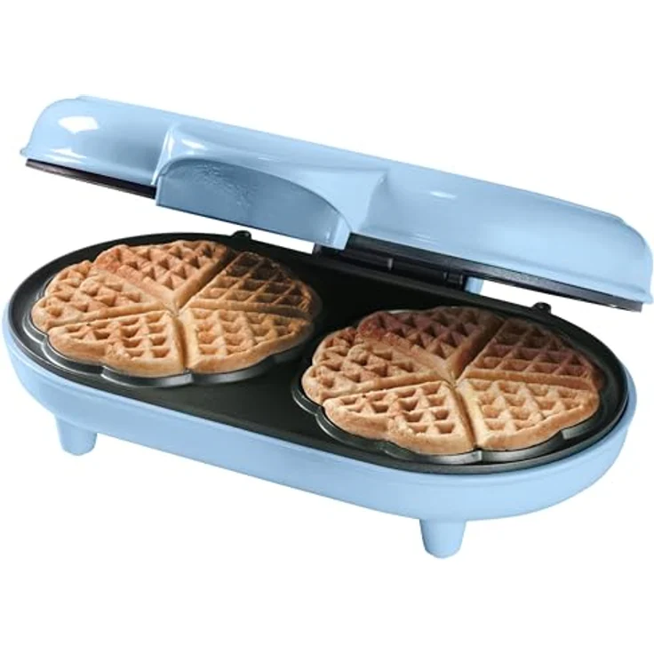Bestron Doppel-Waffeleisen für klassische Herzwaffeln, Herzwaffeleisen mit Backampel & Antihaftbeschichtung, ideal für Kindergeburtstage, Ostern & Weihnachten, Farbe: Blau – Bild 2