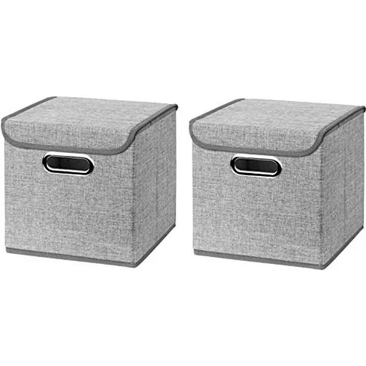 CM3 2 Stück Hellgrau Faltbox 25 x 25 x 25 cm Aufbewahrungsbox faltbar, mit Deckel