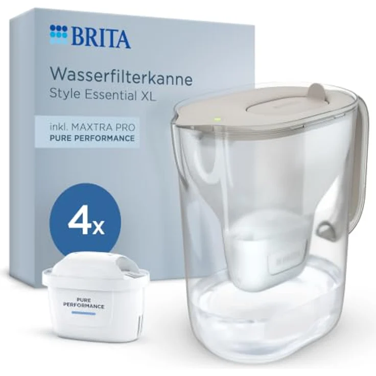 BRITA Wasserfilter Kanne MAXTRA Style Essential XL, inklusive 4x Pure Performance Filter, sand – Bild 1