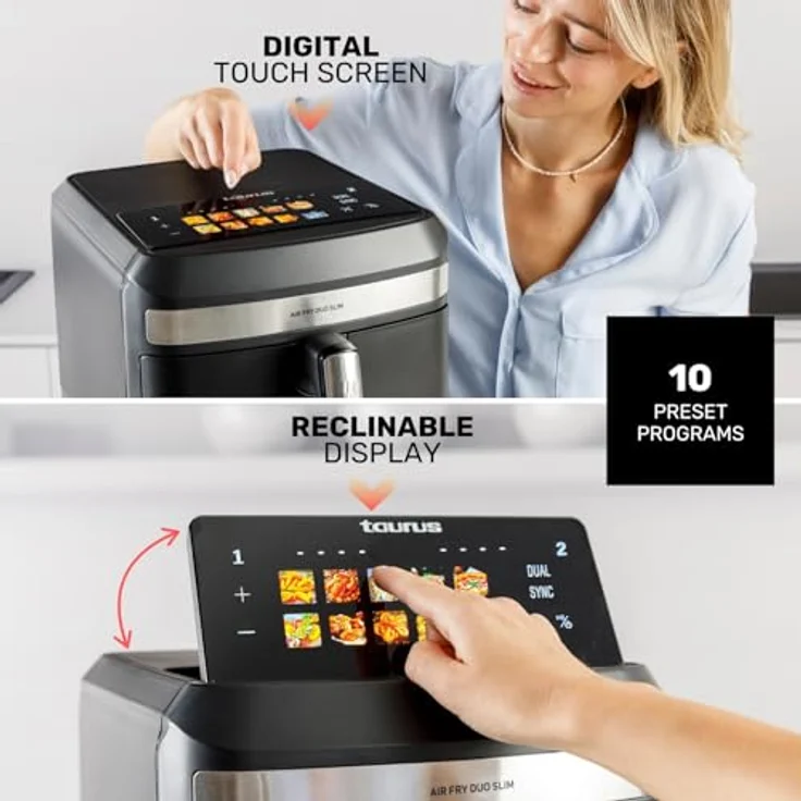 Taurus DUO SLIM AF2602, Heißluftfritteuse mit 13L Kapazität, digitalem Display und Dual-Zone-Technologie – Bild 3