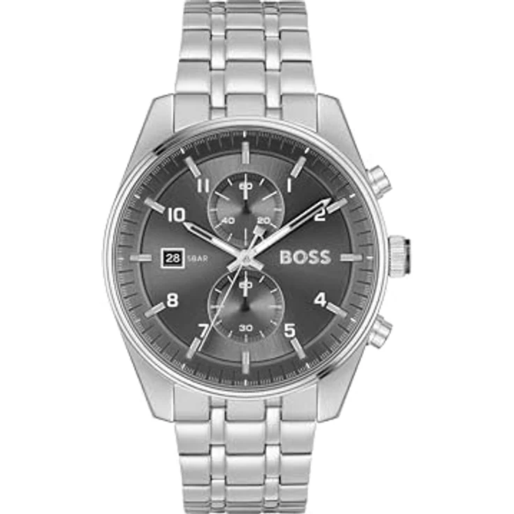 BOSS Chronograph SKYTRAVELLER, Herrenuhr, Quarzuhr, Stoppfunktion, Datum, silberfarben – Bild 2