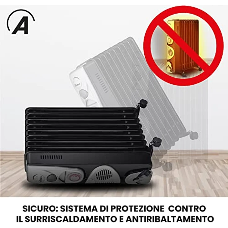 Ardes AR4R09BTTE OILO 9TT Elektro-Öl-Heizkörper mit Turbo-Belüftung, 2500 W, schwarz und silber – Bild 3