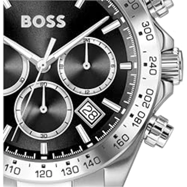 BOSS Chronograph HERO 2.0 1514267, Quarzuhr mit analoger Anzeige, Edelstahlarmband in silberfarben-schwarz, wasserdicht bis 5 bar, mit Stoppfunktion und Tachymeter – Bild 4