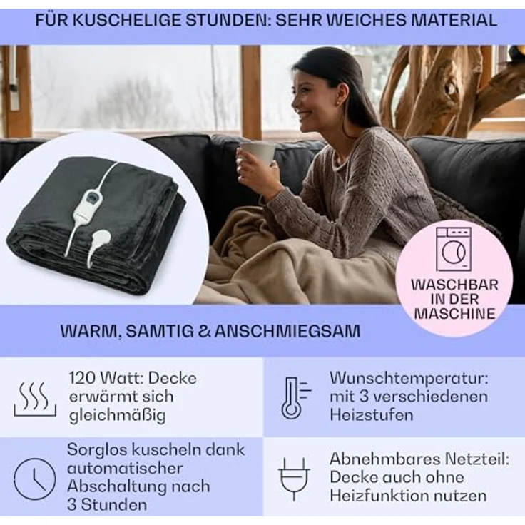 Klarstein Slanket Wärmedecke, Heizdecke mit Abschaltautomatik, Weiche Kuscheldecke mit Ärmeln, 155x180cm Tragbare Decke mit Ärmel zum Anziehen, 3 Stufen, Weicher Fleece-Kuschelanzug für Erwachsene – Bild 2