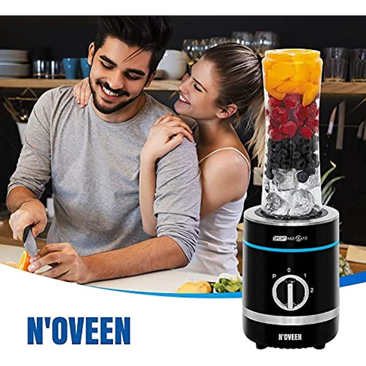 Noveen SB2000, Standmixer mit 500-Watt-Motor, 6-armiger Edelstahlklinge, 3 Flaschen und LED-Beleuchtung, Schwarz – Bild 8