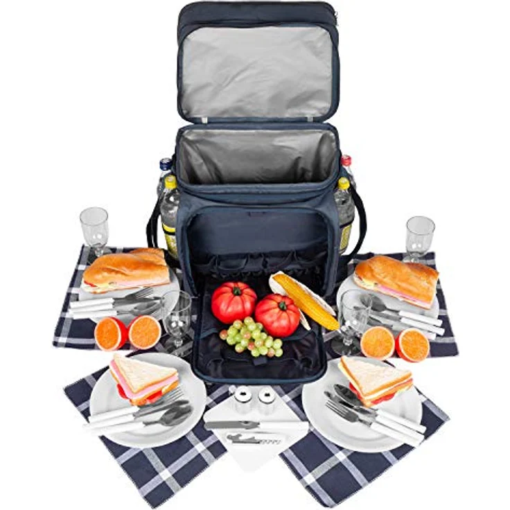 Anndora Picknicktasche Kühltasche inkl. Zubehör 4 Personen 29 Teile, navy, blau weiß – Bild 8