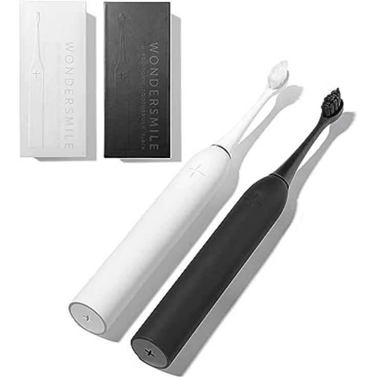 WonderSmile Schallzahnbürste Doppelpack PRO - Elektrische Zahnbürste mit 4 Putzprogrammen - Ultraschallzahnbürste mit smarten Bürstenkopf (Ultimate Black/All White) – Bild 1
