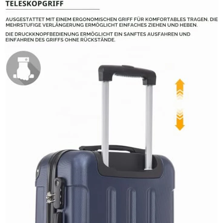 YONSLY Hartschalenreisekoffer M, Dunkelblau, Trolley mit 4 Rollen 360°, Zahlenschloss und weichem Gummigriff – Bild 5