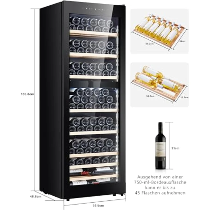 Kalamera KRC-266BFG Weinkühlschrank Upgrade, 84 Flaschen, 266 Liter, 2 Kühlzonen 5-10°C/10-18°C, schwarze Glastür, weiße LED-Beleuchtung – Bild 4