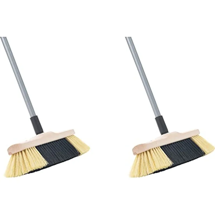 Novaliv 2X Zimmerbesen mit Stiel I feine Kunstborsten I Handbesen Holz I Teleskopstiel I Stubenbesen Kehrbesen Besen mit Gewinde