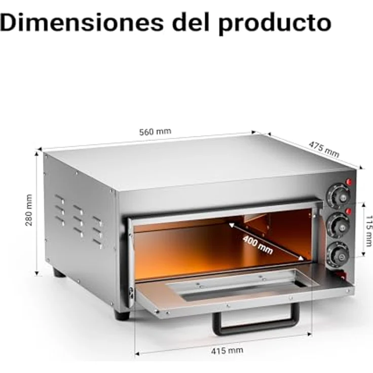 Wiltec Pizza-Backofen 2000W mit Cordierit Stein für authentische Steinofenpizza, Edelstahlfront, rutschfeste Füße – Bild 4