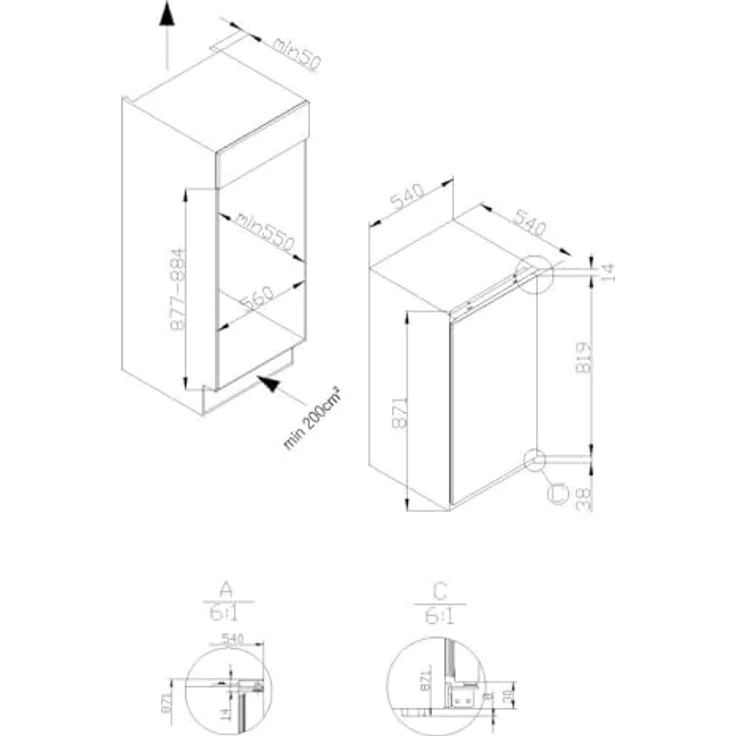 Amica EKSS 361 915, Einbau-Kühlschrank mit 100 l Kühlvolumen und 16 l Gefrierfach, Schlepptür-Technik, LED-Innenbeleuchtung, akustisches Warnsignal – Bild 5