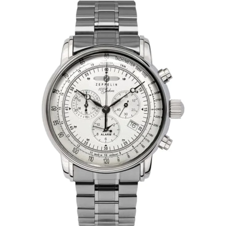 Zeppelin Herrenuhr 100 Jahre Stahl/Silberfarben 7680MB-1, Edelstahl Armband, sicherer Verschluss, silbernes Zifferblatt – Bild 2