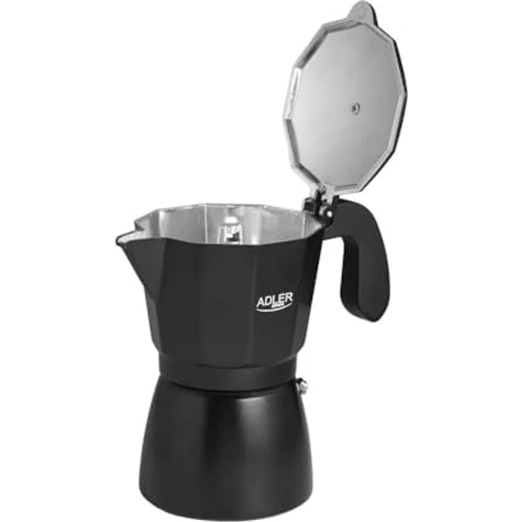 Adler Espressokocher, 320ml Kaffeekanne für 6 Tassen, Schwarz, mit thermoisoliertem Griff und Sicherheitsventil – Bild 2